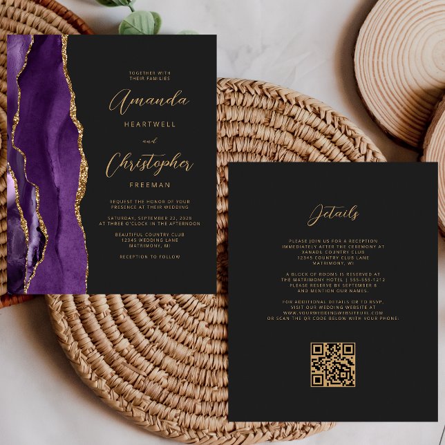 Casamento com Código QR Escuro de Agato Dourado Ro (Criador carregado)