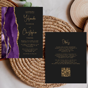 Casamento com Código QR Escuro de Agato Dourado Ro