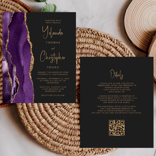 Casamento com Código QR Escuro de Agato Dourado Ro (Criador carregado)