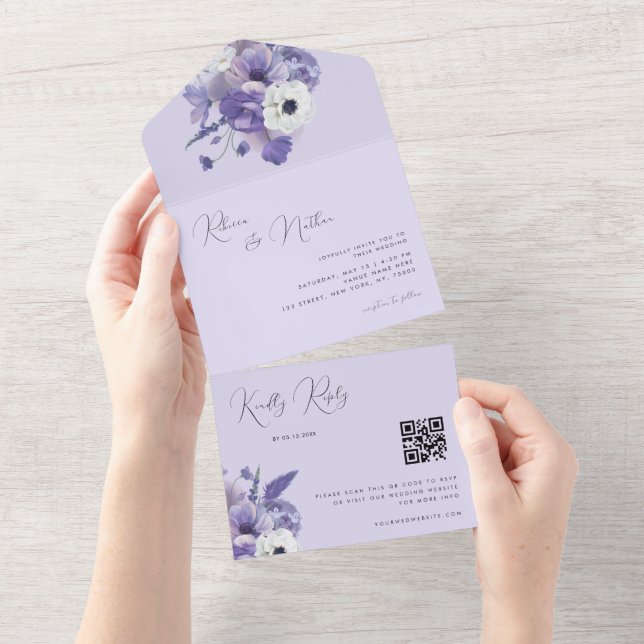 Casamento com Código Qr Floral de Lavanda Lilac Ro (Tearaway)