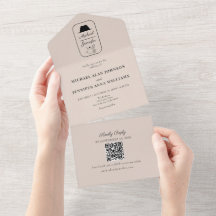 Casamento com Código QR Ilustrado Vintage
