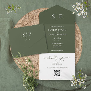 Casamento com Código QR Monograma Verde Oliva