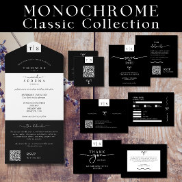 Casamento com código QR preto branco monocromático