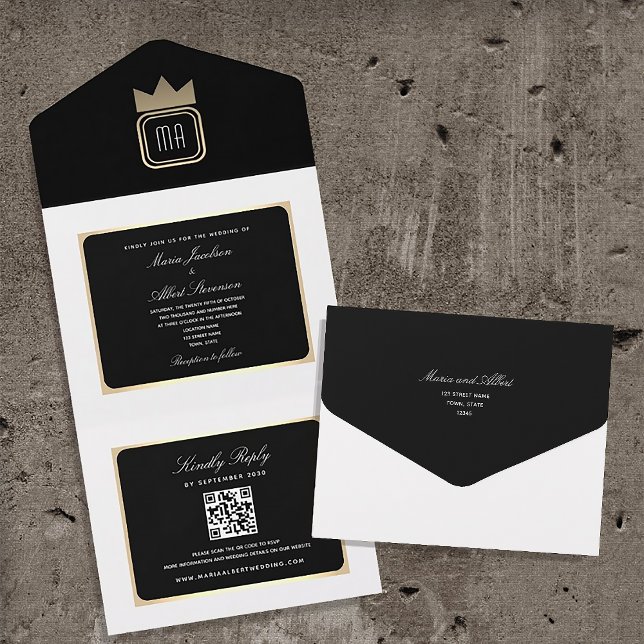 Casamento com Código Qr Preto e Branco Chic (Criador carregado)