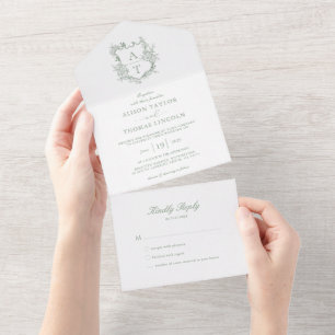 Casamento com Crista Formal em Verde Sage com Mono