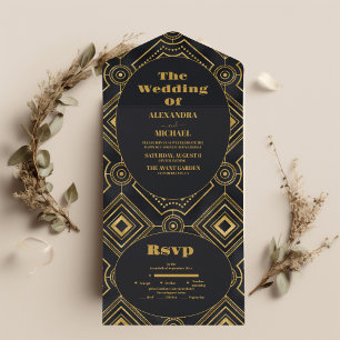 Casamento com Deco de Arte Dourada e Preta Diamant
