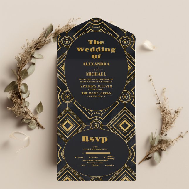 Casamento com Deco de Arte Dourada e Preta Diamant (Criador carregado)