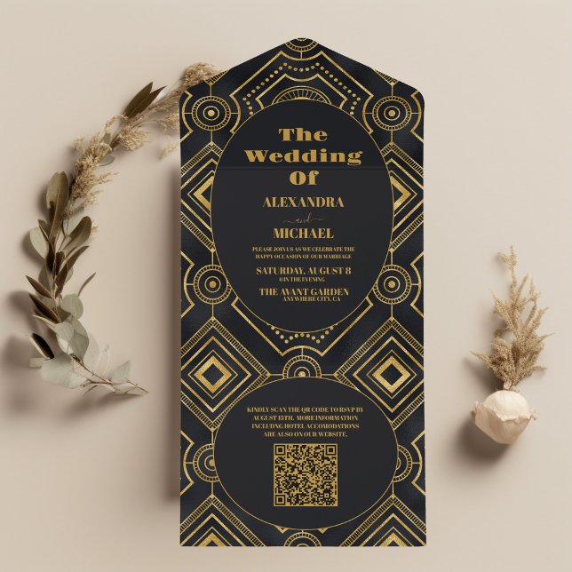 Casamento com Deco de Arte Dourada e Preto do Códi (Criador carregado)
