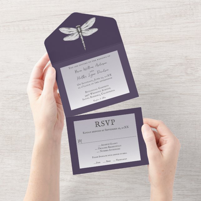 Casamento com Dragonfly Roxo Escuro (Aba destacável)