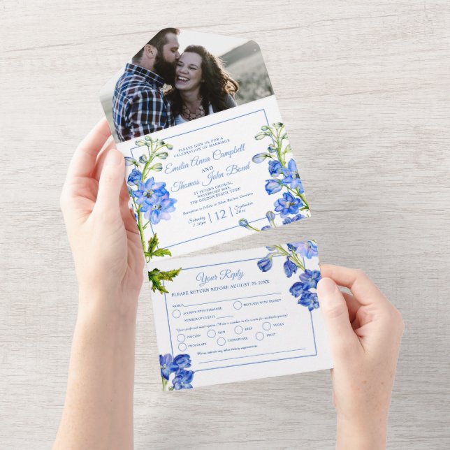 Casamento com flores azuis da Delphinium (Aba destacável)