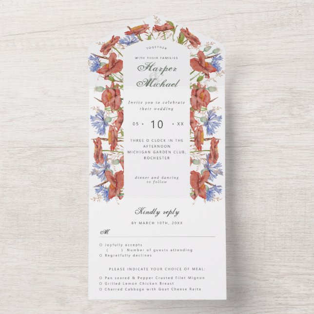 Casamento com flores silvestres de aquarela rsvp a (Interno)