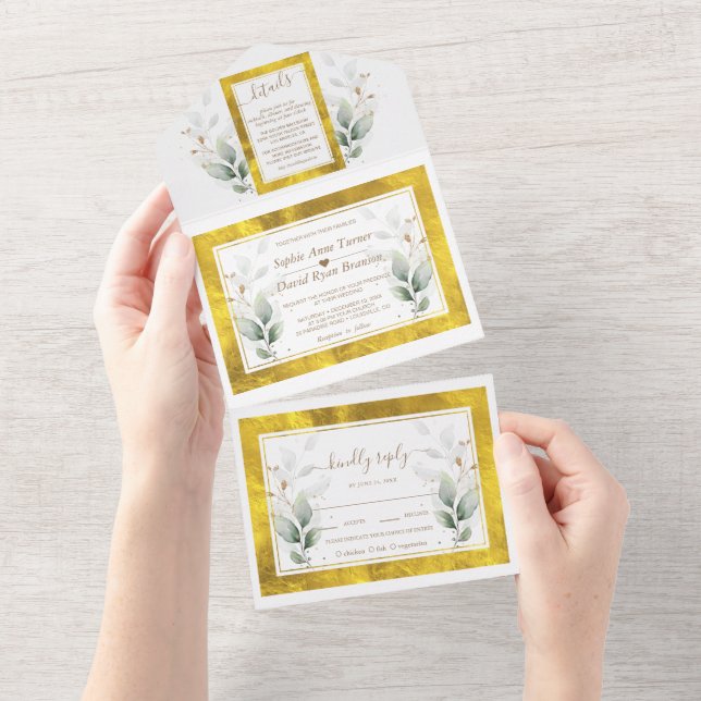 Casamento com Folha de Ouro de Água com Ar Verde (Aba destacável)