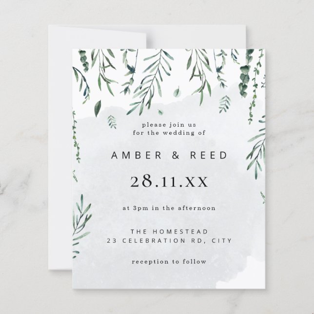 Casamento com Folhas Caindo em Aquarela Minimalist (Frente)