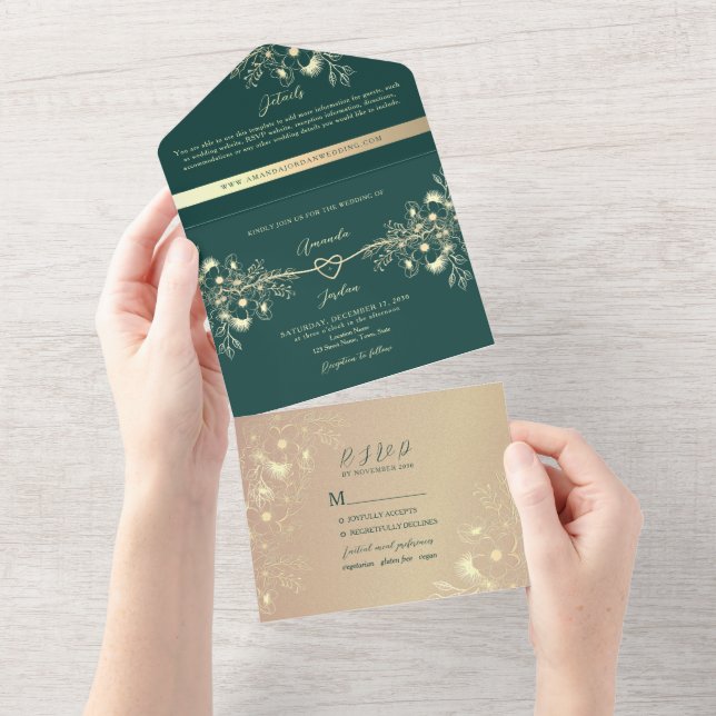 Casamento com Foto em Ouro Verde Esmeralda (Aba destacável)
