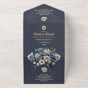 Casamento com Foto Personalizada Floral Azul Marin