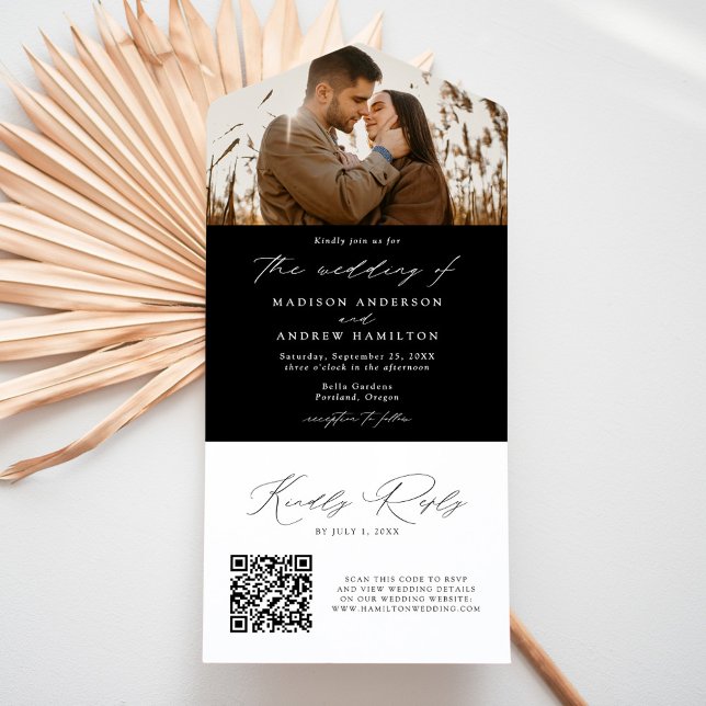 Casamento com Foto Preto e Branco Moderno e Elegan (Criador carregado)