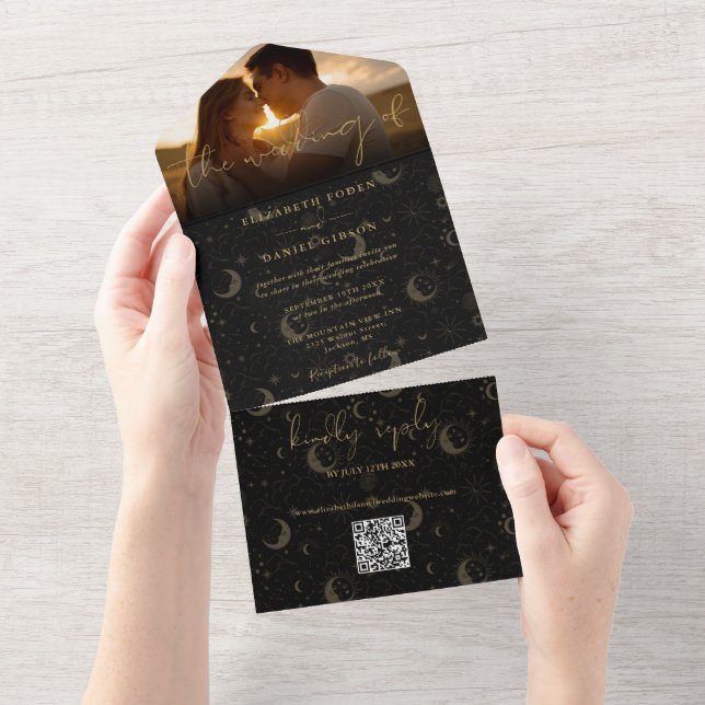 Casamento com Foto Preto e Dourado Celestial (Tearaway)