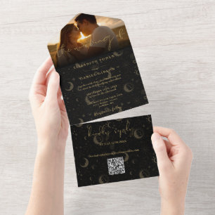 Casamento com Foto Preto e Dourado Celestial
