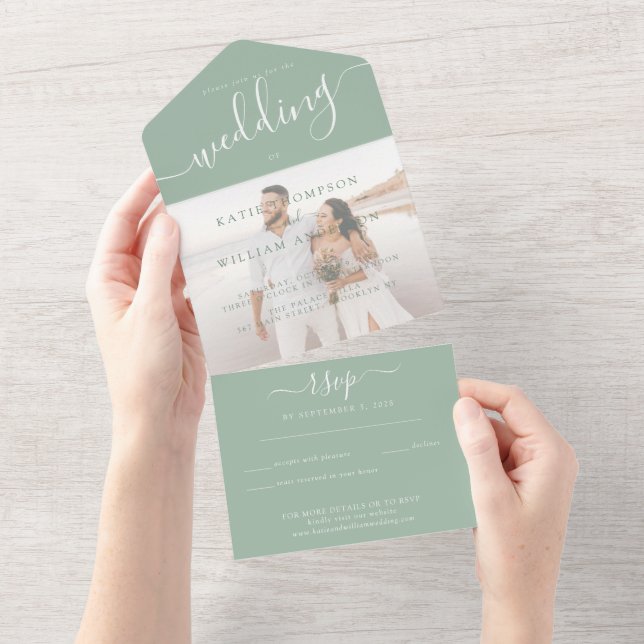 Casamento com Fotografia de Elegant Sage Green (Aba destacável)