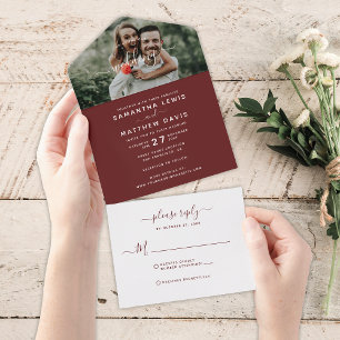 Casamento com Fotografia do Elegante Burgundy Red