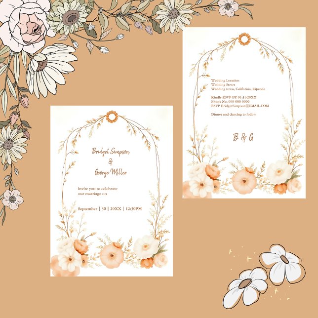 Casamento com Frame Floral Russo de Beige Neutro (Criador carregado)