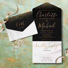 Casamento com Glitter Preto e Dourado Elegante