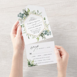 Casamento com Hexágono Dourado de Aquarela Verde