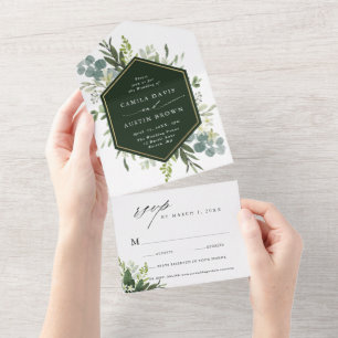 Casamento com Hexágono Dourado de Aquarela Verde