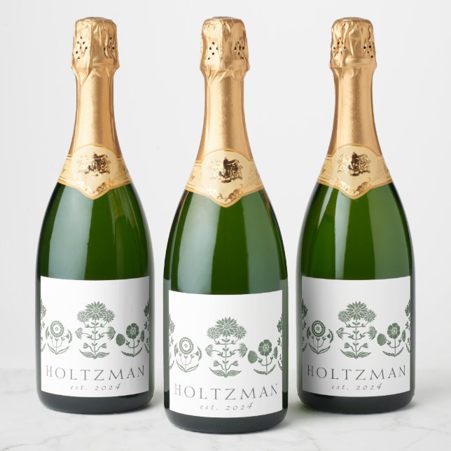 Casamento com Impressão Botânica Verde e Branco em (Garrafas)