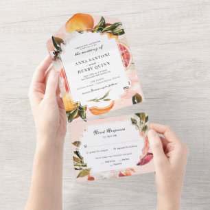 Casamento com Laranjas Cítricas Aquarela e Vegetaç