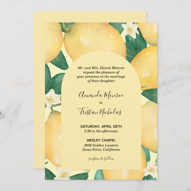 Casamento com Lemons Greenery Todos em Um Convite (Frente/Verso)