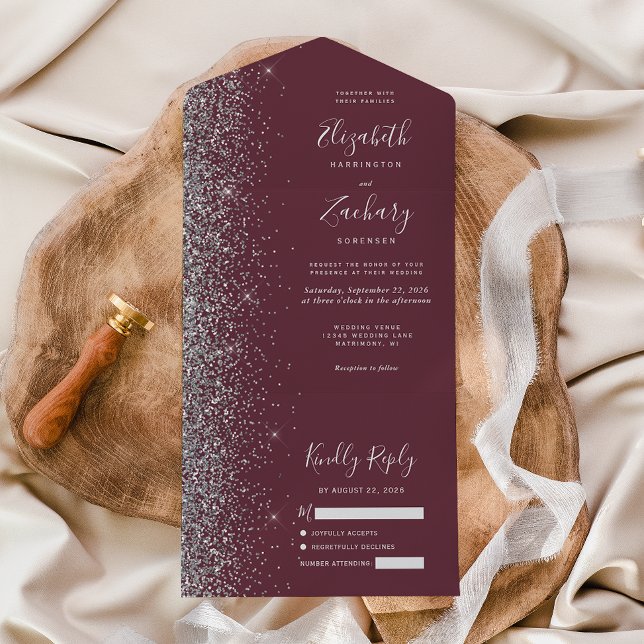 Casamento com Lente de Prata Moderna Burgundy (Criador carregado)