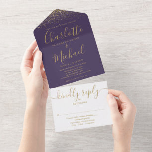 Casamento com Letra Brilhante Roxa e Dourada