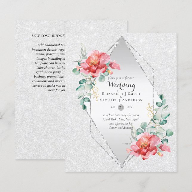 Casamento com Lixo Vermelho Floral de Prata Vermel (Frente/Verso)