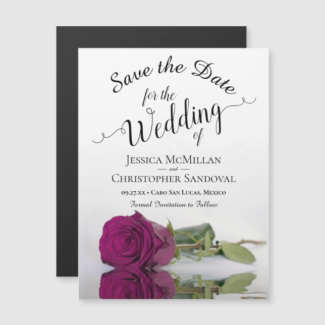 Casamento com magenta elegante Salve o ímã de data (Frente/Verso)