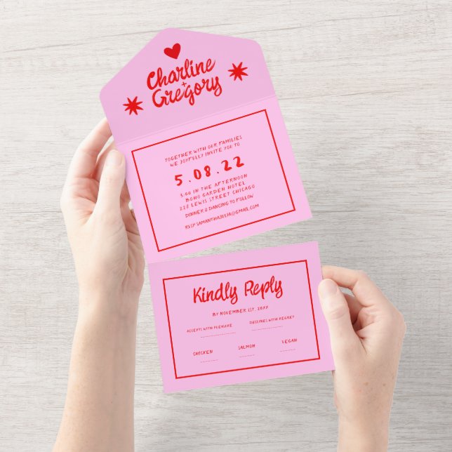 Casamento com manuscrito vermelho-rosa e cor-de-ro (Tearaway)