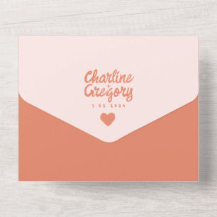 Casamento com manuscrito vermelho-rosa e cor-de-ro