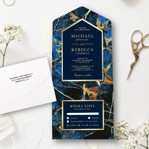 Casamento com Mármore Azul Royal e Folha de Ouro F