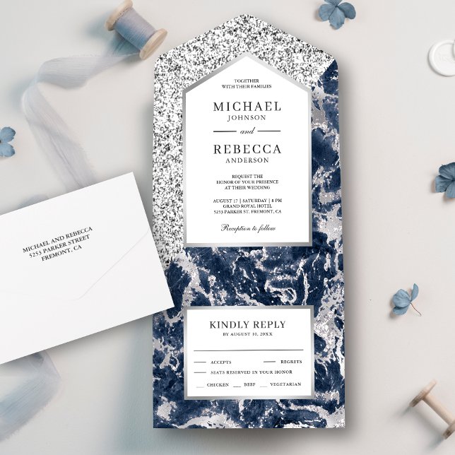 Casamento com Mármore Brilhante Azul e Prata (Criador carregado)