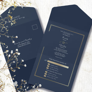 Casamento com Moldura Dourada e Fundo Azul-Marinho