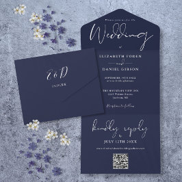 Casamento com Monograma de Código QR Azul Marinho 