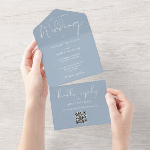 Casamento com Monograma de Código QR em Azul Poeir