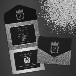 Casamento com Monograma em Brilho Prata Preto de L