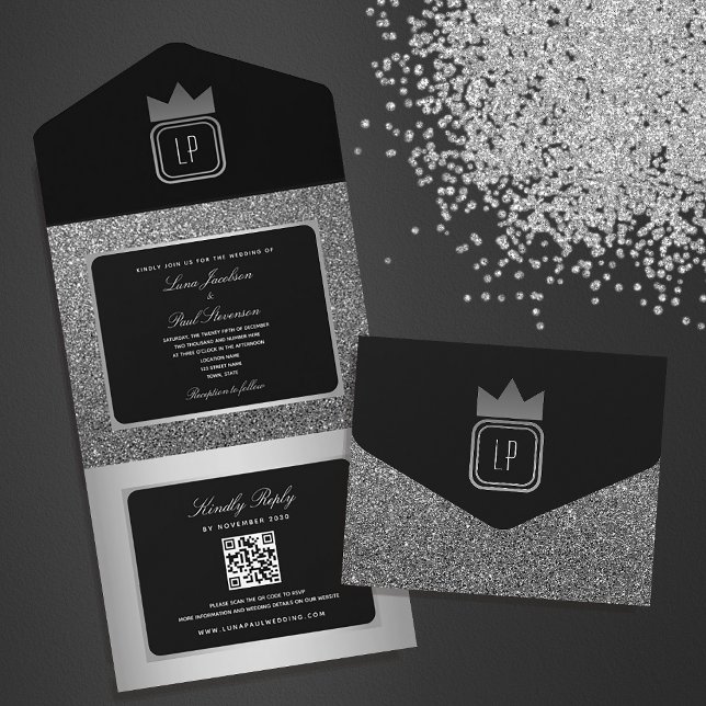 Casamento com Monograma em Brilho Prata Preto de L (Criador carregado)