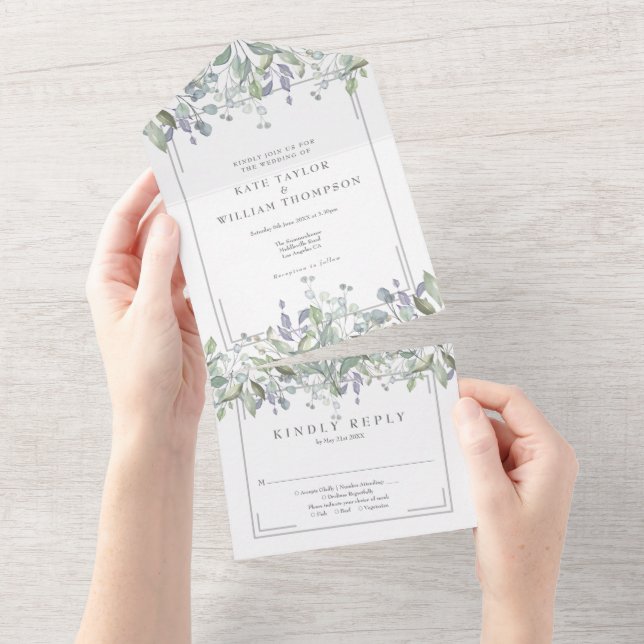 Casamento com Monograma Floral de Salvia e Lilás (Aba destacável)