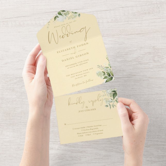 Casamento com Monograma Floral em Amarelo e Dourad (Aba destacável)