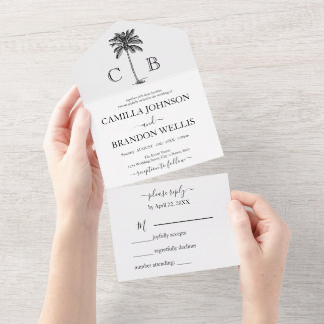 Casamento com Monogramas de Palmeira Tropical Eleg (Tearaway)