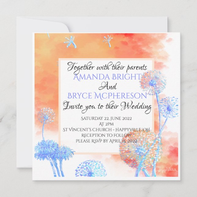 Casamento com nuvens de dandelion e aquarela (Frente)