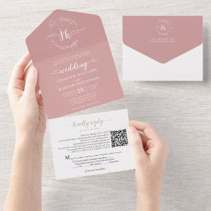 Casamento com o Código QR do Monograma Rosa Rosa-R