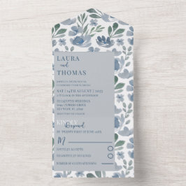 Casamento com padrão floral em aquarela azul Boho